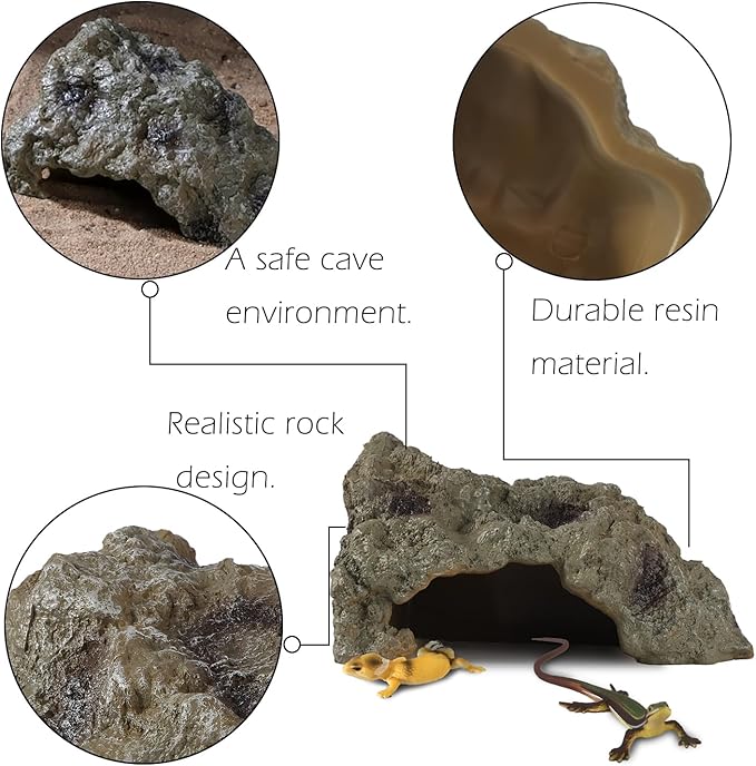 Resin Leopard Gecko Hide, True to Nature Reptile Rock for Bearded Dragon Hideout Snake Hides for Ball Pythons, Tortoise House Terrarium DÉCor - Large IBWell