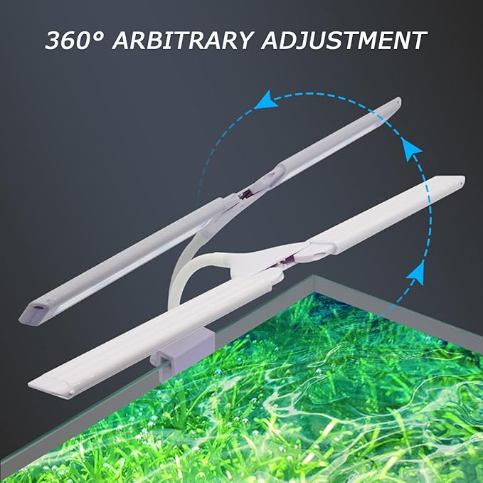 LED Aquarium Light Full Spectrum Clip Fish Tank Light Plants Light 360° Adjustable 2 Light Bar Super-Bright 13.2W Suitable for 20-75 Gal Fish Tank PUEUTU