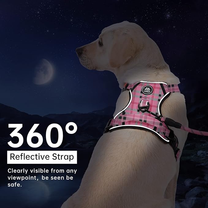 IVY&LANE No Pull Dog Harness with Leash Set, Reflective No Choke Pet Vest,Adjustable Oxford Dog Vest Harness with Easy Control Handle for Medium Lagre Dogs (Checkered Pink,M) IVYLANE