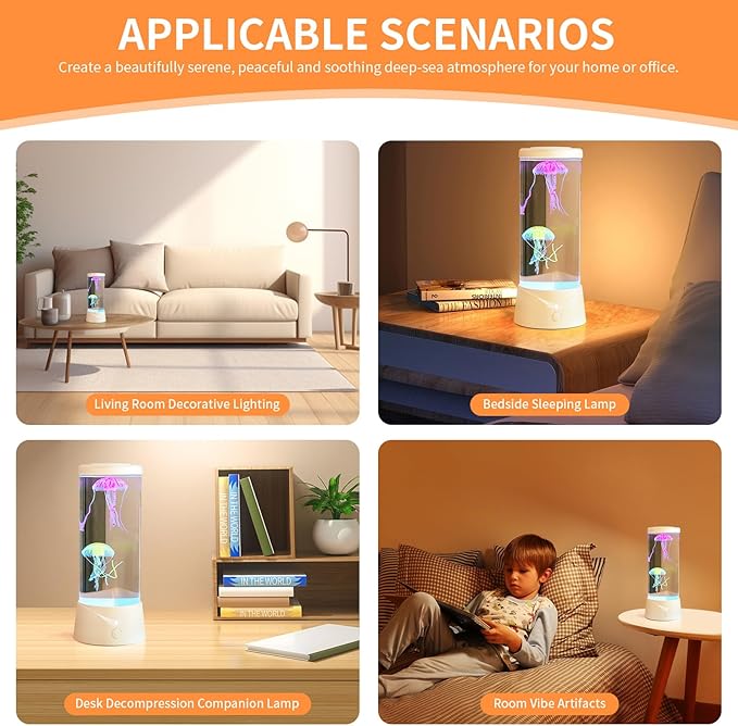 Jellyfish Lamp with 7 Color Changing Effect LED Jellyfish Aquarium Tank Mood Lamp Aquarium Light Table lamp Home Decor Gift for Kids Women Men (White) Ekovko