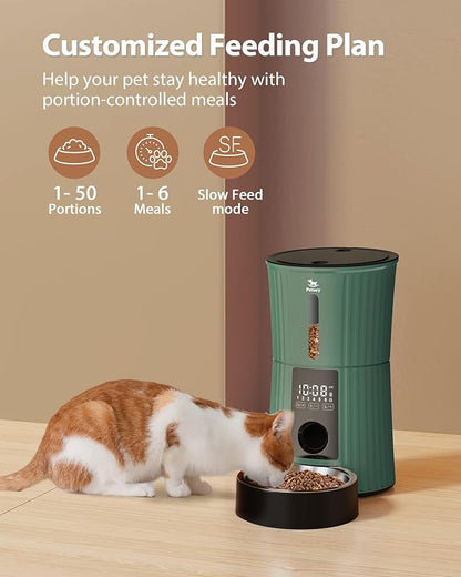 Petory Timed Automatic Cat Feeders - 4L Programable Dry Food Dispenser for Cats and Small Medium Dogs 6 Meals with Desiccant Bag Dual Power Supply 10S Voice Recorder - PAWPICO