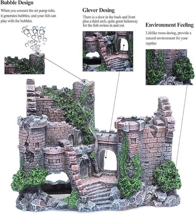 fazhongfa Aquarium Castle Air Bubbler Fish Tank Decorations for Betta Fish Ornament Small and Medium Fish Accessories Decor Betta House Toys (Air Pump is Not Include) fazhongfa