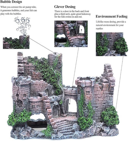 fazhongfa Aquarium Castle Air Bubbler Fish Tank Decorations for Betta Fish Ornament Small and Medium Fish Accessories Decor Betta House Toys (Air Pump is Not Include) fazhongfa