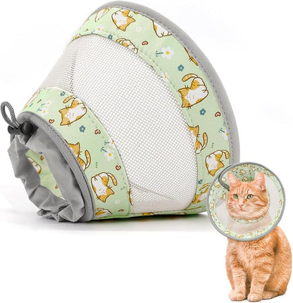 Cat Cone Collar Soft, Breathable Cat Cone Collar After Surgery, Adjustable Cat Recovery Collar Water Resistant Cat Cone Alternative E Collar for Cat Kitten to Stop Licking（Green, M GoGoPaw