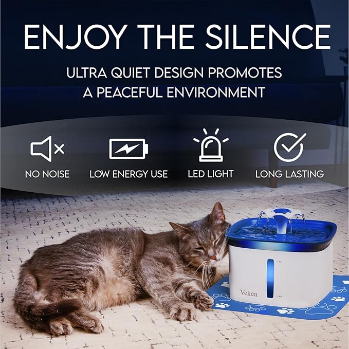 Veken 95oz/2.8L Pet Fountain, Automatic Cat Water Fountain Dog Water Dispenser with Replacement Filters for Cats, Dogs, Multiple Pets (Blue, Plastic) - PAWPICO