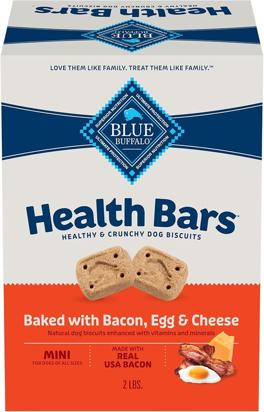 Blue Buffalo Mini Health Bars Crunchy Dog Biscuits, Oven-Baked With Natural Ingredients, Bacon, Egg & Cheese, 2-lb Box - PAWPICO