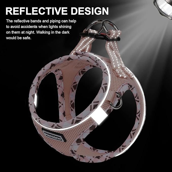 Mercano Soft Mesh Dog Harness and Leash Set, No-Chock Step-in Reflective Breathable Lightweight Easy Walk Escape Proof Vest Harnesses with Safety Buckle for Small Medium Dogs, Cats (Champagne, M) PAWPICO