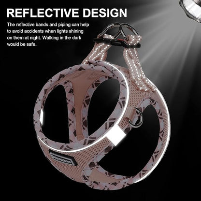 Mercano Soft Mesh Dog Harness and Leash Set, No-Chock Step-in Reflective Breathable Lightweight Easy Walk Vest Harnesses with Safety Buckle for Small Medium Dogs, Cats (Champagne, XXS) PAWPICO