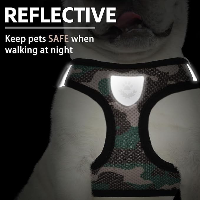 PUPTECK Adjustable Dog Harness Collar and Leash Set Step in No Pull Pet Harness for Small Medium Dogs Puppy and Cats Outdoor Walking Running, Soft Mesh Padded Reflective Vest Harnesses PUPTECK