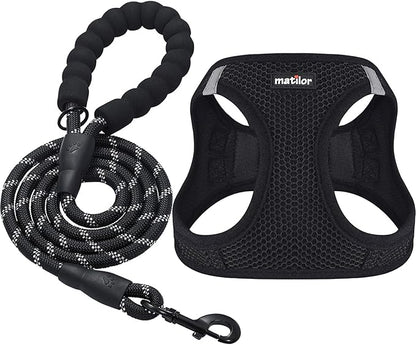 Dog Harness Step-in Breathable Puppy Cat Dog Vest Harnesses for Small Medium Dogs Black matilor