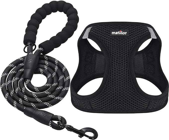 Dog Harness Step-in Breathable Puppy Cat Dog Vest Harnesses for Small Medium Dogs Black matilor
