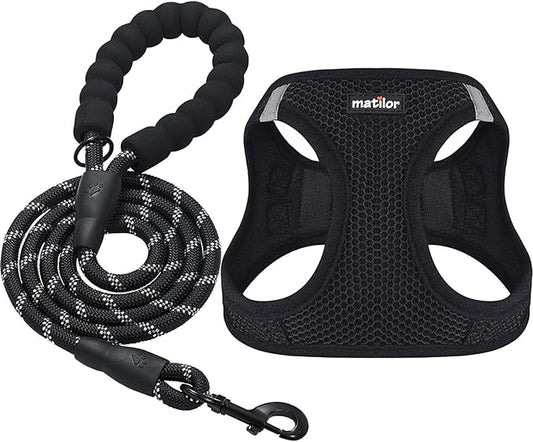 Dog Harness Step-in Breathable Puppy Cat Dog Vest Harnesses for Small Medium Dogs Black matilor