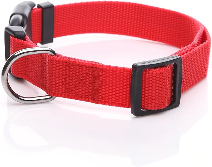 Adjustable Nylon Dog Collar, pet Collar 1 Inch 3/4 Inch 5/8 Inch Wide, for Large Medium Small Dogs（3/4 Inch, Red） - PAWPICO