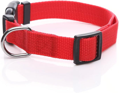 Adjustable Nylon Dog Collar, pet Collar 1 Inch 3/4 Inch 5/8 Inch Wide, for Large Medium Small Dogs（3/4 Inch, Red） - PAWPICO