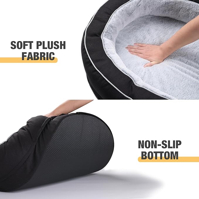 Veehoo Orthopedic Cat Bed for Indoor Cats, Oval Washable Cat Bed with Egg Crate Foam Support, Indoor Donut Puppy Cat Bed Bolster Dog Bed with Removable Cover & Non-Slip Bottom, Black - PAWPICO