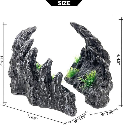 Aquarium Decoration Large and Tall for Fish Tank Rock Thematic Ornaments Aquarium Mountain View Stone Ornaments Aquarium Decor Shelter House Cave Fish Tank Decoration - Medium VMCN