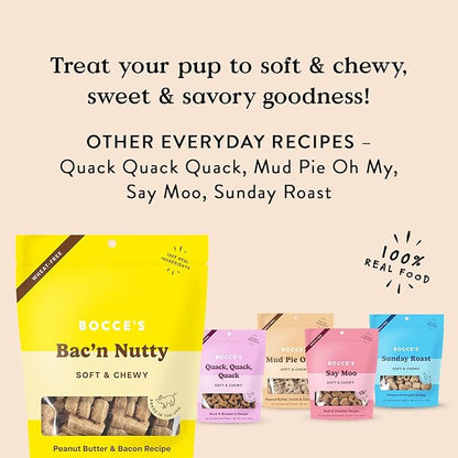 Bocce's Bakery Bac'n Nutty Soft & Chewy Dog Treats, Wheat-Free PB & Bacon Flavored All Natural Limited Ingredient Oven Baked Cookies for Dogs, 6 oz Bag - PAWPICO