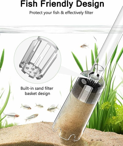 AQQA Aquarium Gravel Cleaner, 4-in-1 Upgrade Suction Power Manual Fish Tank Gravel Vacuum Cleaner Tools for Aquarium Water Changer with Water Flow Adjustment Use for Fish Tank Cleaning Gravel Sand AQQA