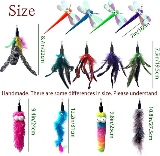 Cat Worm Toy Refills Cats Teaser Toys Wand Replacement Cat Wand Attachments 13Pcs Cat Worms and Dragonfly Refill,Cat Wand Toy Assorted Teaser Refills with Bell (13Pcs) - PAWPICO