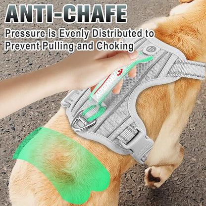 BARKBAY No Pull Dog Harness Large Reflective Dog Harness with Front Clip and Easy Control Handle for Walking Training Running with ID tag Pocket(Grey,L) BARKBAY