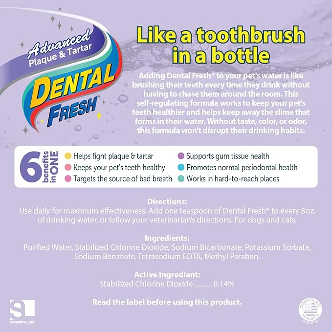 Dental Fresh Advanced Plaque and Tartar Water Additive, 17oz – Dog Teeth Cleaning Formula to Freshen Breath and Improve Overall Oral Health DentalFresh