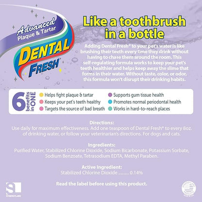 Dental Fresh Advanced Plaque and Tartar Water Additive, 17oz – Dog Teeth Cleaning Formula to Freshen Breath and Improve Overall Oral Health DentalFresh
