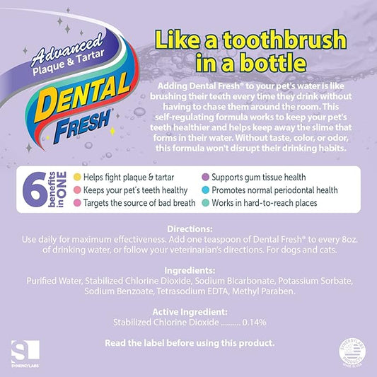 Dental Fresh Advanced Plaque and Tartar Water Additive, 17oz – Dog Teeth Cleaning Formula to Freshen Breath and Improve Overall Oral Health DentalFresh