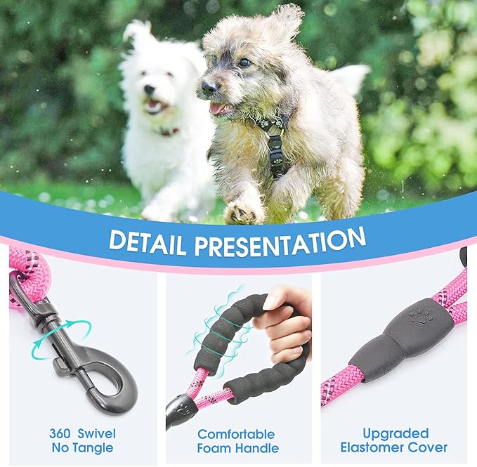 BAAPET 2/4/5/6 FT Dog Leash with Comfortable Padded Handle and Highly Reflective Threads for Small Medium and Large Dogs (5FT-1/3'', Pink) BAAPET