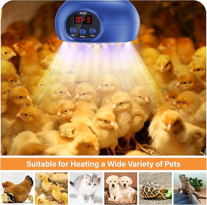 Chicken Coop Heater Lamps,200W-350W-500W Reptile Heating Lamp with UVA UVB Ligh 3-6-9-12H Timer,Protable Greenhouse Heater for Outdoor Chicken Coop Indoor Reptile Rabbits Dog Cats (Blue) TFNN