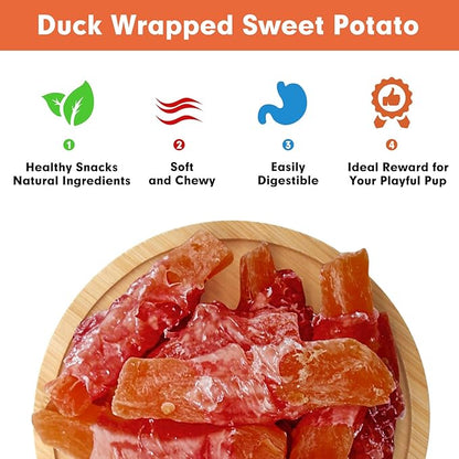 MON2SUN Dog Treats Rawhide Free Duck Wrapped Sweet Potato Dog Snacks, Gluten & Grain Free Dog Treats for Puppy and Small Dogs, (Duck, 1.56 Pound-Pack of 1) - PAWPICO