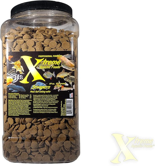 Xtreme Scrapers Wafers - Premium 14mm Fast-Sinking Fish Food – Nutrient & Cellulose Rich Ideal for Nocturnal Feeders, Catfish, Plecostomus Species, and Loaches – USA Farm Grown (64oz) XtremeAquaticFoods