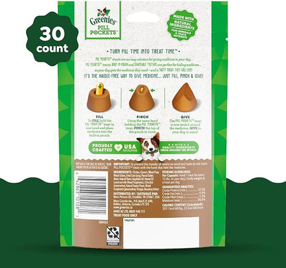 Greenies Pill Pockets for Dogs Capsule Size Natural Soft Dog Treats with Real Peanut Butter, 7.9 oz. Pack (30 Treats) - PAWPICO