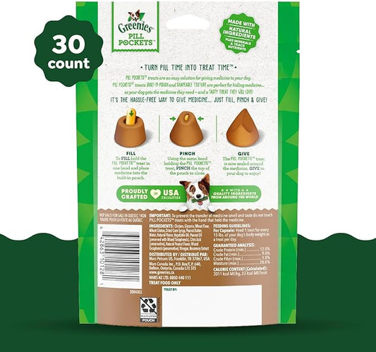Greenies Pill Pockets for Dogs Capsule Size Natural Soft Dog Treats with Real Peanut Butter, 7.9 oz. Pack (30 Treats) - PAWPICO