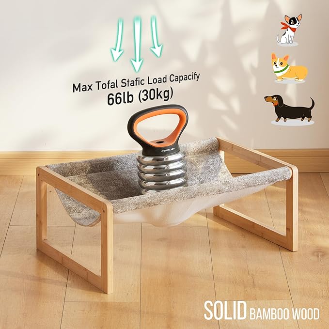 Elevated Cat Bed, Large Cat Hammock Bed, Bamboo Wood Cat Hammock for Outdoor, 25 X 16.5 Inch Elevated Pet Furniture Suitable for Kitty, Puppy, Rabbit, Bunny and Small Animal - PAWPICO