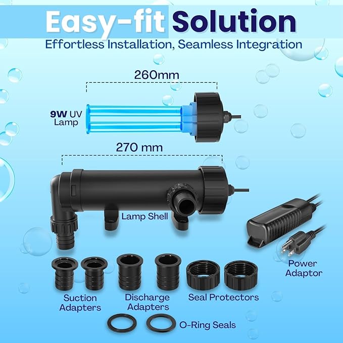 Flexzion UV Light for Pond - 9W Small Pond UV Light, 2113 Gal Capacity, 1500L/H UV Pond Clarifier for Outdoor Ponds, Clears Water in Days (CUV-109A) Flexzion
