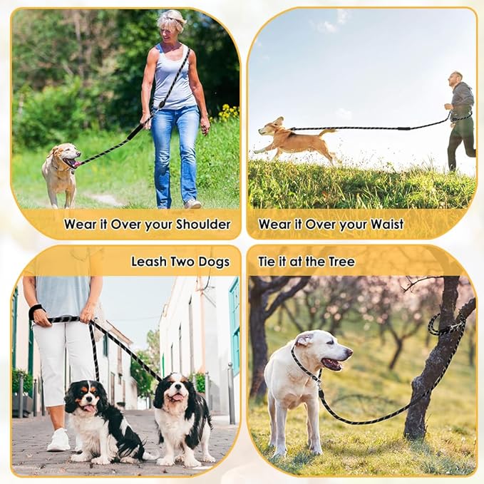 Lukovee Hands Free Dog Leash, 10FT Adjustable Dog Training Leash 1/2 Inch Nylon Heavy Duty Lead No Pull for Large Medium Dogs, Tangle Free Reflective Waist Leash for Dog Walking Running, Black Lukovee