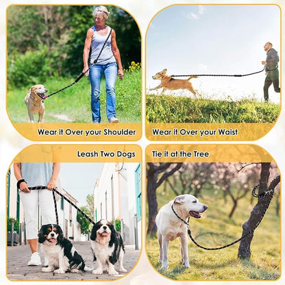 Lukovee Hands Free Dog Leash, 10FT Adjustable Dog Training Leash 1/2 Inch Nylon Heavy Duty Lead No Pull for Large Medium Dogs, Tangle Free Reflective Waist Leash for Dog Walking Running, Black Lukovee