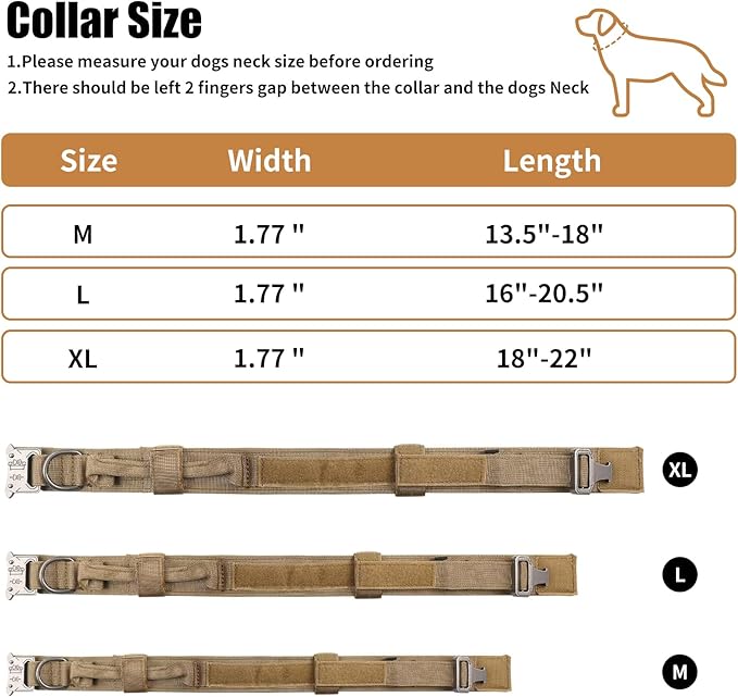 Tactical Dog Collar - Military Dog Collar, Adjustable Heavy Duty Metal Buckle Nylon Dog Collar with Control Handle for Small Medium Large Dogs (Brown,XL) ANTSWISH