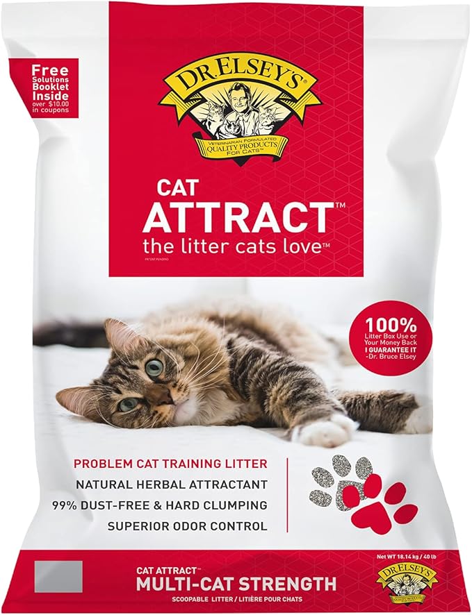 Dr. Elsey's Premium Clumping Cat Litter - Cat Attract - 99% Dust-Free, Low Tracking, Hard Clumping, Superior Odor Control, Natural Herbal Attractant, Unscented & Natural Ingredients, 40 lb - PAWPICO