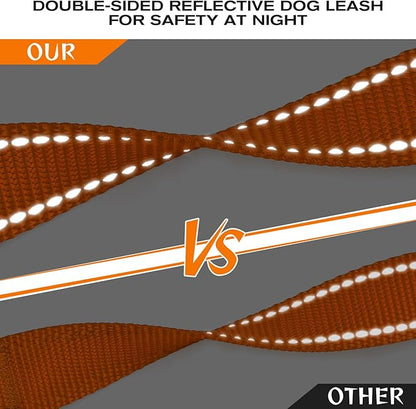 Joytale Dog Leash Heavy Duty for Large Dogs That Pull, Double Handle for Traffic Control, Double-Sided Reflective Leashes for Large Medium Dogs Night Safety, 5FT, Orange Joytale