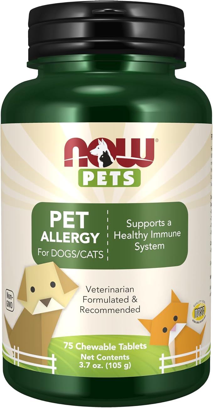 NOW Foods Pet Health, Pet Allergy Supplement, Formulated for Cats & Dogs, NASC Certified, 75 Chewable Tablets NOW