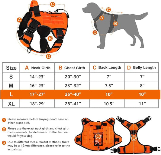 WINGOIN Orange Tactical Dog Harness Vest for Large Dogs No Pull Adjustable Reflective K9 Military Dog Service Dog Harnesses with Handle for Walking, Hiking, Training(L) WINGOIN