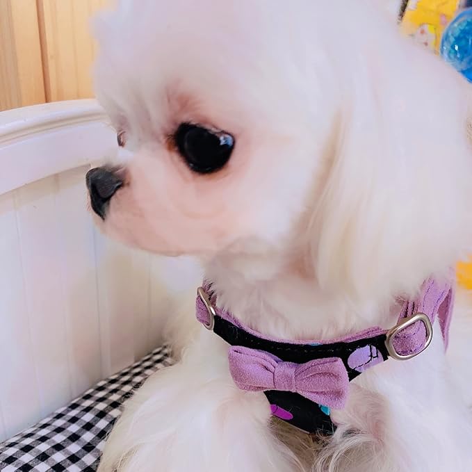 Puppytie No Pull Dog Harness with Multifunction Dog Leash,Soft Adjustable No Choke Escape Proof Pet Harness Vest for Medium Dogs,Polka dots Taro Purple,M Puppytie