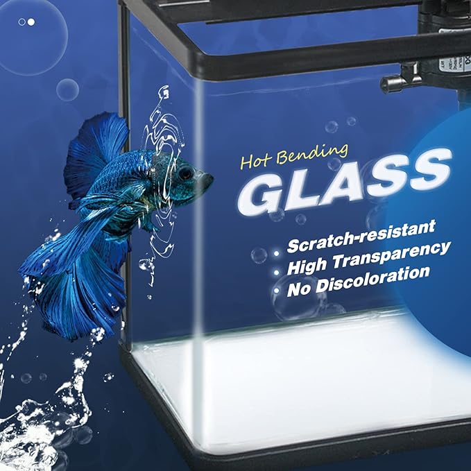 Betta Fish Tank, 2 Gallon Glass Aquarium, Small Fish Tank with Filter and LED Plant Light, Betta Shrimp Guppy Jellyfish Starter Kit Self-Cleaning Tank, Ultra Quiet Decoration Kids Room Gift TARARIUM