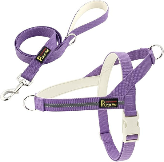 Plutus Pet Cotton Dog Harness and Leash Set, Reflective and Soft Padded, Quick Fit Vest Harness, for Small, Medium and Large Dogs, Medium Purple, S PLUTUSPET