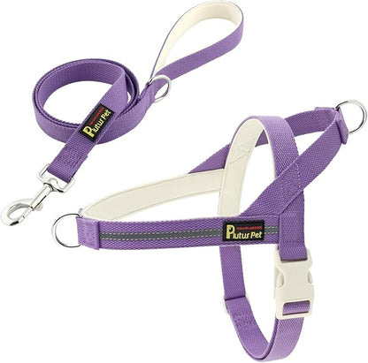 Plutus Pet Cotton Dog Harness and Leash Set, Reflective and Soft Padded, Quick Fit Vest Harness, for Small, Medium and Large Dogs, Medium Purple, M PLUTUSPET