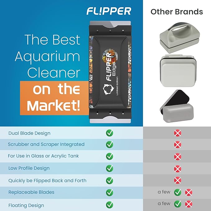FL!PPER Flipper Edge Clownfish Limited Edition Floating Magnetic Aquarium Cleaner | 2-in-1 Dual Blade Scrubber & Scraper Fish Tank Cleaner Tools for Efficient Cleaning & Acrylic Surface Maintenance FLPPER