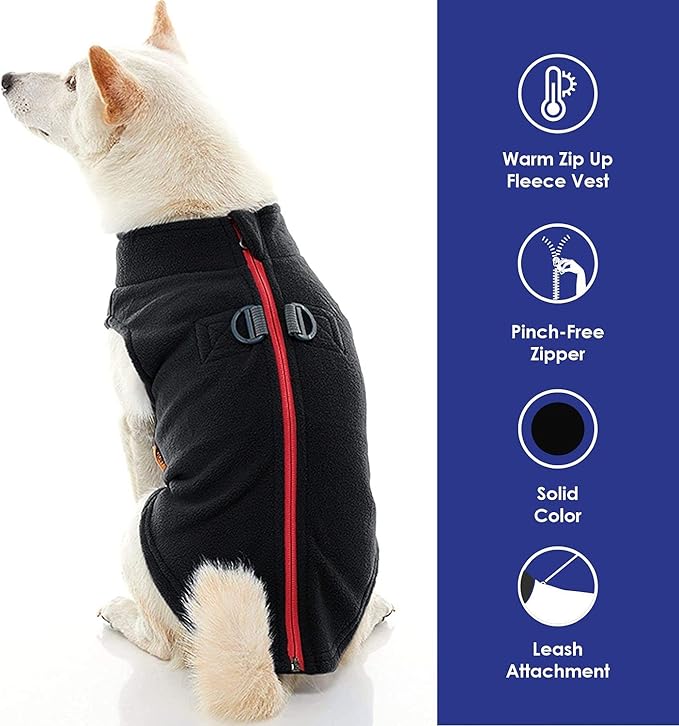 Gooby Zip Up Fleece Dog Sweater - Black, X-Small - Warm Pullover Fleece Step-in Dog Jacket with Dual D Ring Leash - Winter Small Dog Sweater - Dog Clothes for Small Dogs Boy and Medium Dogs - PAWPICO