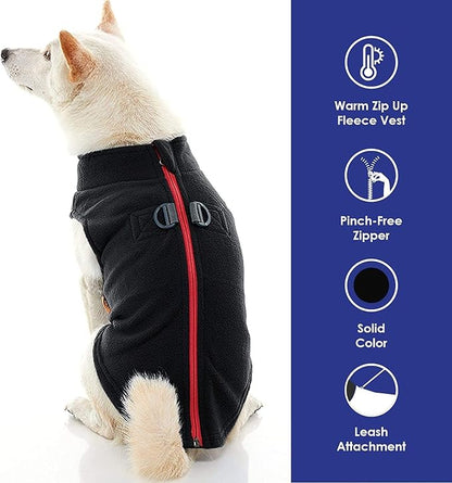 Gooby Zip Up Fleece Dog Sweater - Black, X-Small - Warm Pullover Fleece Step-in Dog Jacket with Dual D Ring Leash - Winter Small Dog Sweater - Dog Clothes for Small Dogs Boy and Medium Dogs - PAWPICO