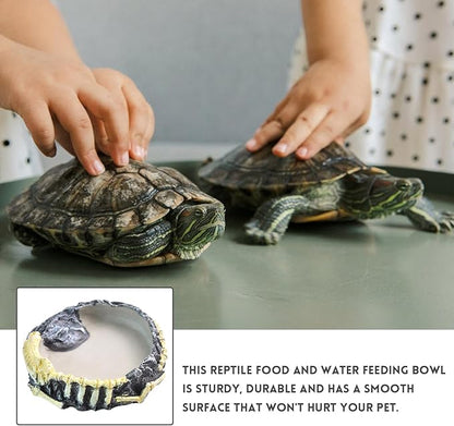 Reptile Food Water Bowl Resin Rock Reptile Feeding Dish Tortoise Feeder Food and Water Plate Amphibian Drinking Basin Reptile Habitat Tank Accessories for Turtle Lizard Leopard Gecko Chameleon MUYG